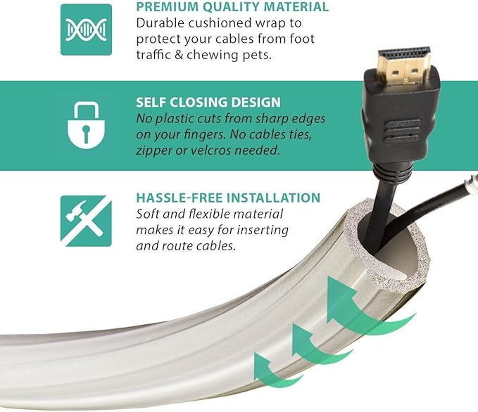UT Wire UTW-FCW12-WH Expandable Flexi Cable Wrap, 12-Feet, White | 2 Pack