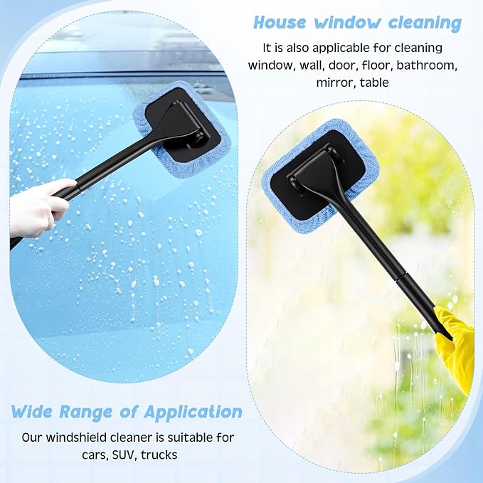 FoldTier 8 Pcs Car Windshield Cleaner Tool Kit with Removable Handle, Microfiber Towel Pads, Brush, Empty Spray Bottle for Auto Glass Wiper Suvs Rvs & Home Windows(Light Blue)