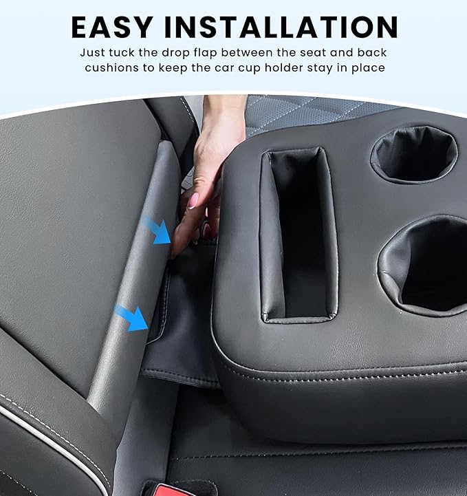 Sinvanho Car Cup Holder, Back Seat Cup Holder for Car, PU Leather Couch Sofa Bed Cup Holder Expander Tray, Boat Tray, Organizer for Trucks, Minivans, SUVs, RVs, Vehicles, Holds Drinks, Remote, Snacks