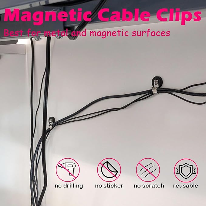 Heavy Duty Magnetic Cable Clips, Anti-Scratch Magnetic Cord Organizers, Anti-Slip Cable Clips Strong Magnet Cord Holder, Wire Holders for RV, Car, Garage, Office, Patio, Shelves 8 PCS
