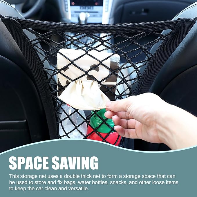 Pack-1 Car Pet Isolation Net Between Front Seats, 11.4" x 10.2" Double Layer Design Storage Net for Sundries Water Cups, Dog Anti-Collision Protection Barrier, Universal for Cars (Black)