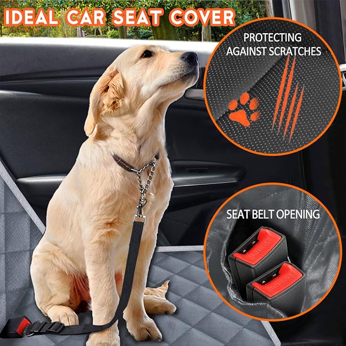 Yuntec Dog Car Cover for Back Seat Pet Protector Waterproof Bench Car Seat Cover, Nonslip Rear Seat Cover fits Middle Armrest for Most Cars Trucks SUVs - Grey