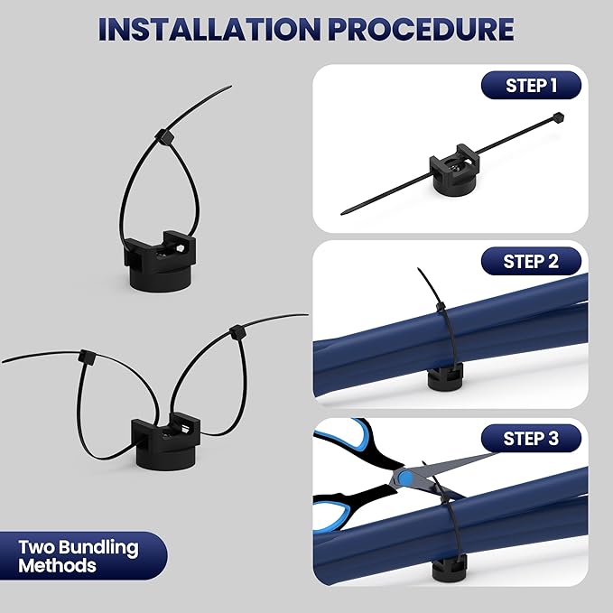 20Pcs Heavy Duty Magnetic Zip Tie Mount Kit with 200Pcs Cable Ties - Strong Magnetic Cable Zip Tie Holder for Automotive, Home & Office Cable Management | Rubber-Coated Base, 22mm Diameter