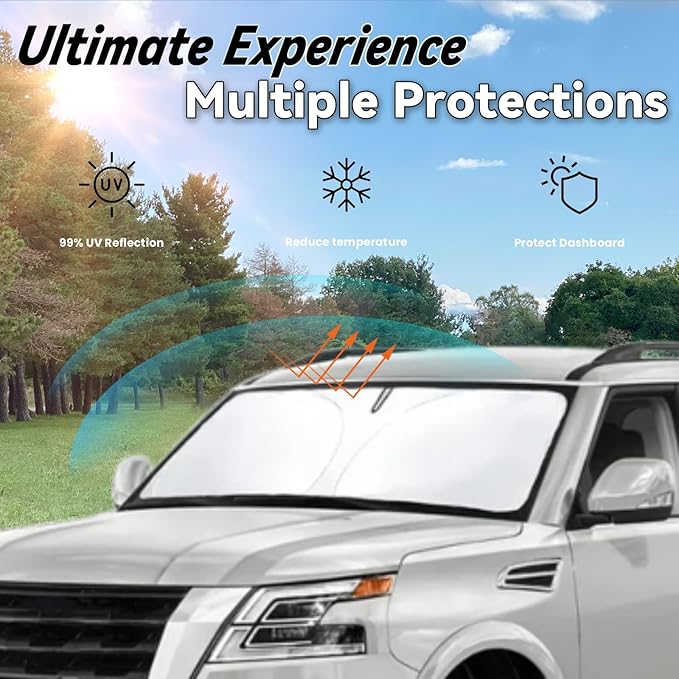 Windshield Sun Shade for Nissan Armada 2017-2024 Car Front Window Sunshade with 240T Sun Visor Protector Blocks UV Rays Heat Sun Shield Accessories