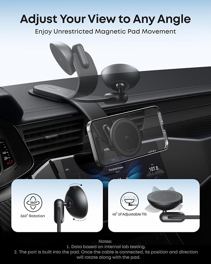 Anker Nano Magnetic Wireless Car Charger, 360° Adjustable Mount Car Charger with Detachable Pad, 15W Qi2 Certified with Alloy Bracket, Fast Charging for iPhone 17/16/15/14/13 Series (Adapter Included)
