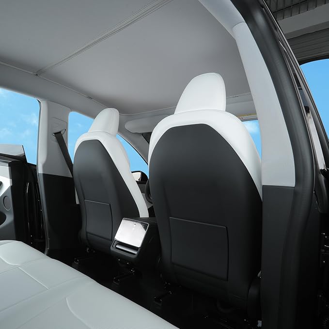 TOPABYTE Seat Back Kick Protector for Tesla Model Y Model 3 Model S Model X Leather Backseat Mats for Kids Wear-Resistant Back Seat Cover with Extra Organizer Pocket 2 PCS -Black