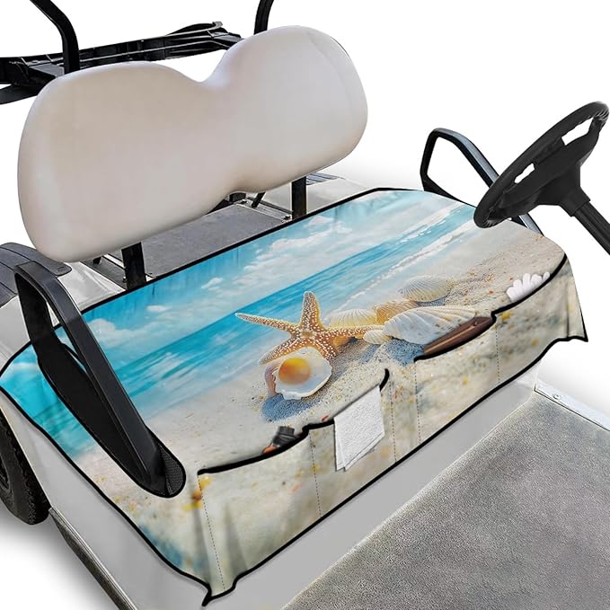 Universal Golf Cart Seat Cover with 4 Pockets Soft Golf Cart Seat Towel Blanket Fits 2-Seat Golf Carts