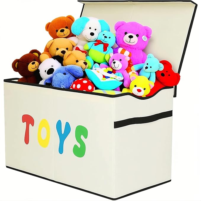 YOLOXO Toy Box Chest, Collapsible Sturdy Storage Bins with Lids, Extra Large Kids Toy Storage Organizer Boxes Bins Baskets for Kids, Boys, Girls, Nursery Room, Playroom, Closet (New Beige)