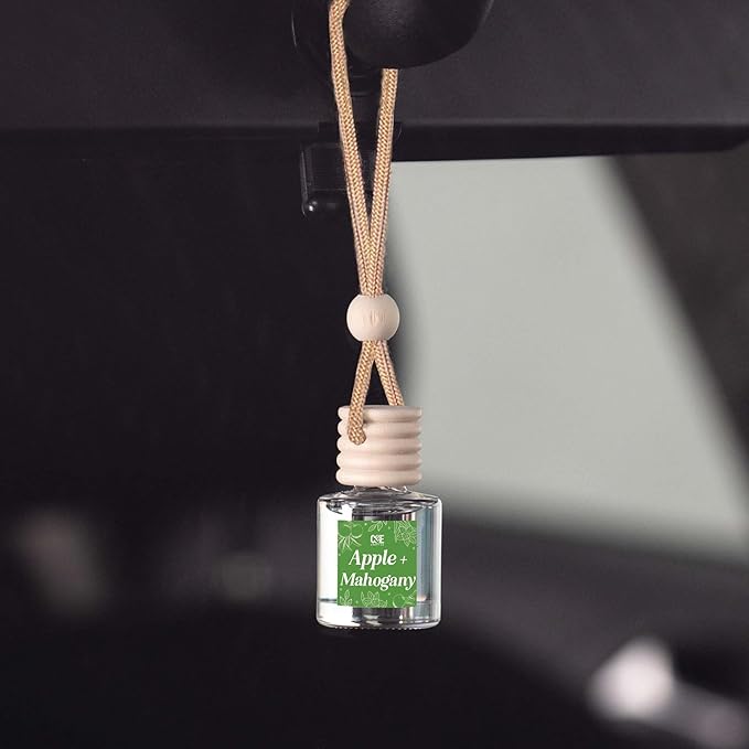 C&E Craft Co Hanging Car Air Freshener Diffuser 2 Pack, Long Lasting Fragrance Oil Car Freshener, Glass Bottle Auto Air Freshener, Made in USA (Apple + Mahogany)