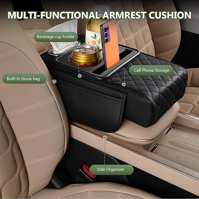 Multifunctional Car Armrest Cushion,5-in-1 Car Center Console Cover,Arm Rest Cover for Car,Car Armrest Storage Box, Car Accessories Center Console Organizers for Most Cars (Style A)