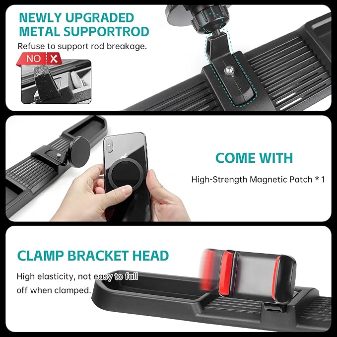Magnetic Dash Phone Mount for 2024 2025 Jeep Wrangler JL JLU & Gladiator JT Accessories Multi-Mount Phone Holder Dashboard Storage Tray with Extra Clip Bracket, Not for Oil-Electric 4xe