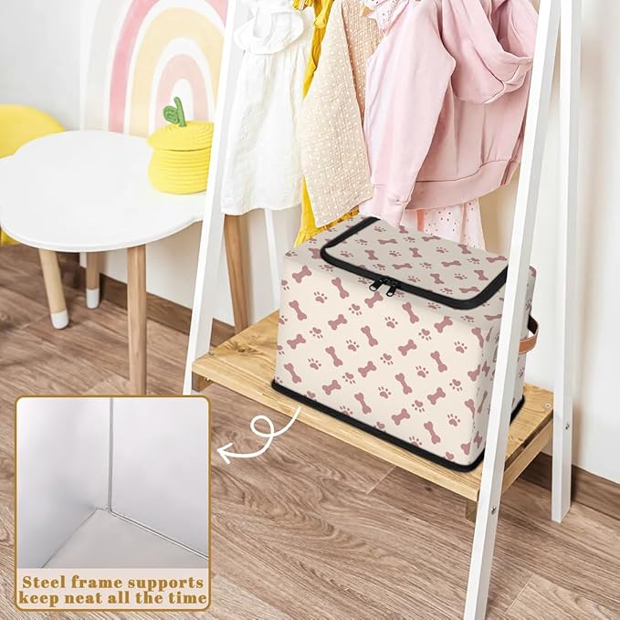 Large Toy Box Collapsible Storage Bins with Lids Closet Storage Baskets for Organizing Shelves Nursery Toy Storage Organizer Boxes for Kids, Boys, Girls (Cute Dog Cat Paw Print Animal)