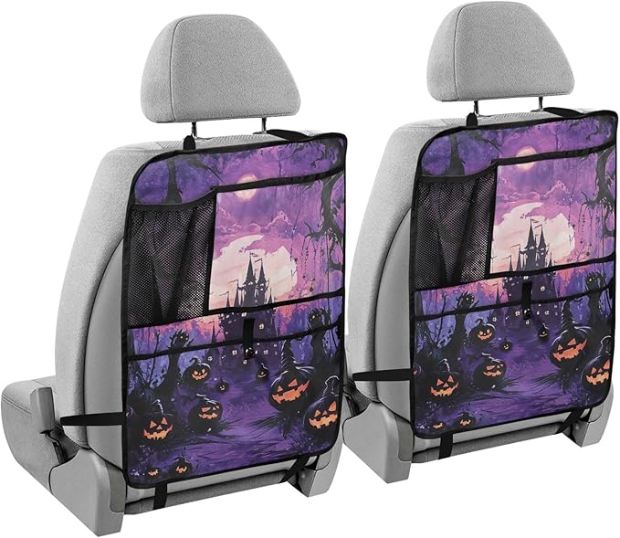 Purple Halloween Bat Pumpkin 1 Pack Backseat Car Organizer with Storage Pockets Seat Back Organizers for Kids Kick Mats Backseat Protector Automotive