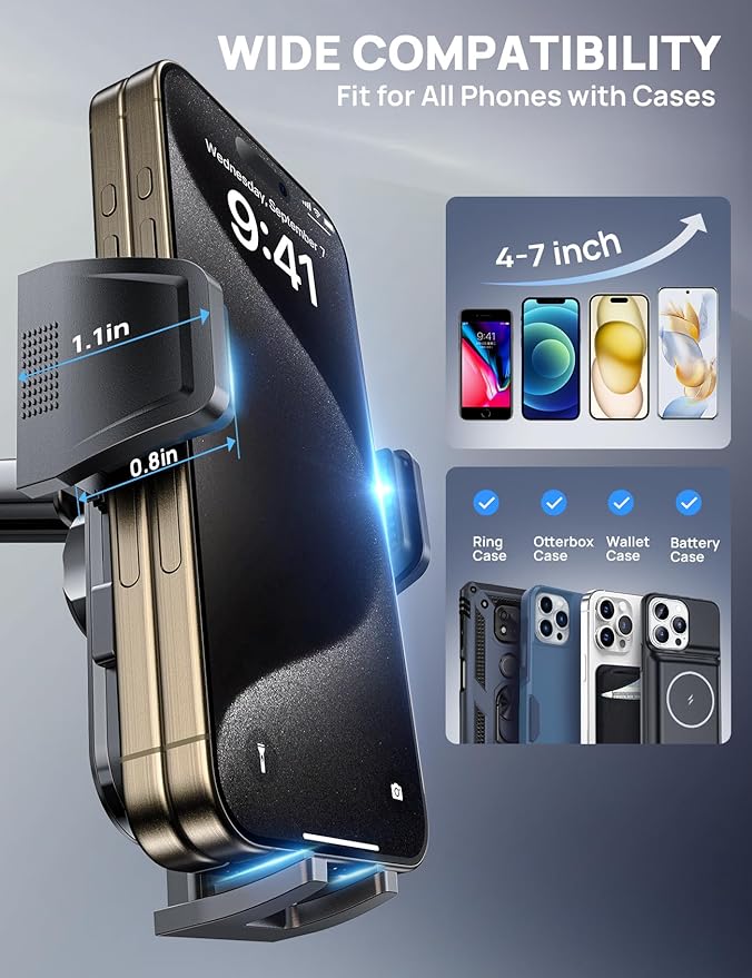 Car Phone Holder Mount [Military Grade Stable], 360° Rotatable Suction Cup Car Phone Mount for Dashboard Windshield ,Truck Cradle Stand for iPhone 17 16 15 Pro Max Samsung All Phone-2026 Upgraded