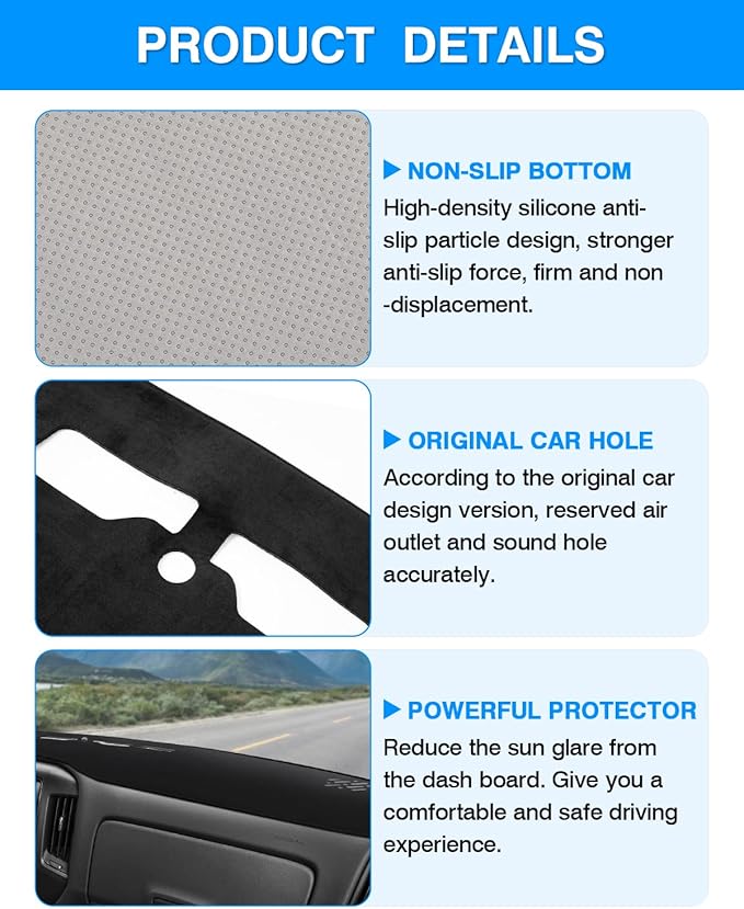 Autorder Dashboard Cover Mat for 2014-2018 Chevy Chevrolet Silverado/GMC Sierra 1500, 2015-2019 Silverado/GMC Sierra 2500HD 3500HD Accessories Dash Cover Flannel Sunshade Glare UV Rays Protector