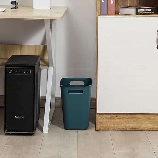 UUJOLY Plastic Small Trash Can Wastebasket, Garbage Container Basket for Bathrooms, Laundry Room, Kitchens, Offices, Kids Rooms, Dorms, 3.5 Gallon, Blue Green