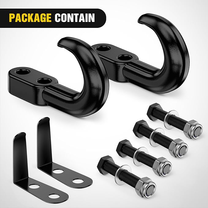 Nilight 2Pcs Bolt-On Tow Hooks with Spring Clip 10,000LBS 2Pcs Black Forged Recovery Tow Hooks Compatible with Jeep Ford Dodge Chevy GMC Toyota Pickup Truck