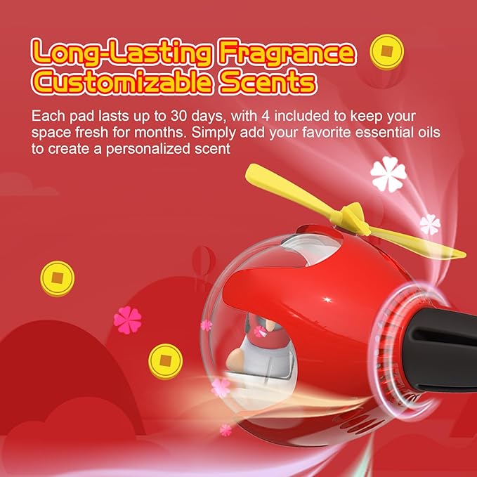 Lucky Cat Car Air Freshener with 6-Color Auto Light Up & 4 Scented Pads – Subtle Fragrance, Decorative Auto Accessories, Cute Mother's Day and Father's Day Small Gifts