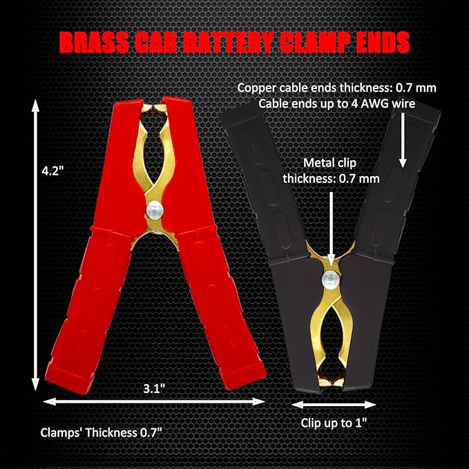 Ampper Replacement Jumper Cable Clamps, 500A Heavy Duty Car Battery Clamp Ends for Jumper Cables, Jump Starter, Charging and Testing (1 Pair)