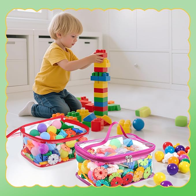 6 Packs Clear Toy Storage Bags, Colorful PVC Waterproof Toy Organizer with Zip Reusable Bags for Building Blocks, Board Game, Puzzles, Kids Books, Stationery