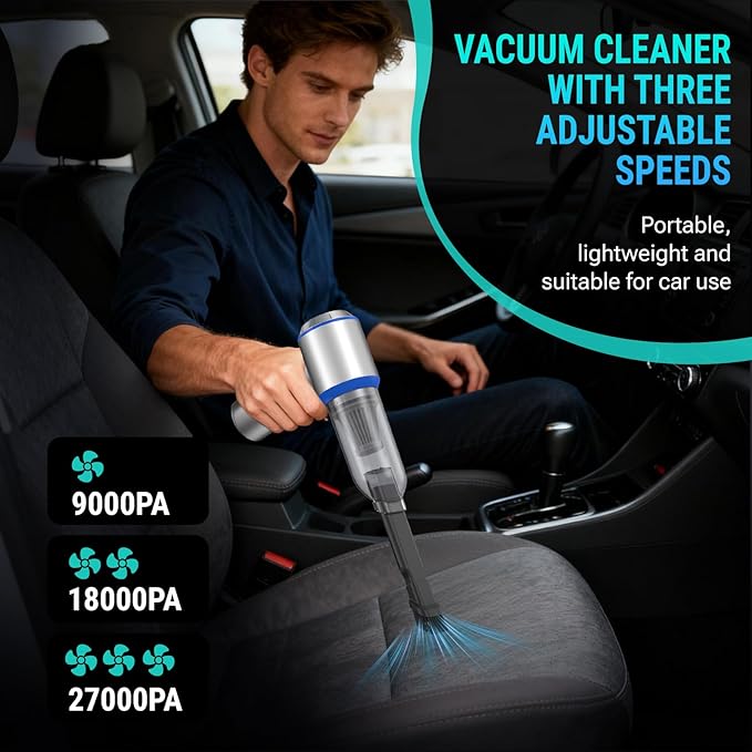 Yomile Mini Vacuum Cleaner, 2 in 1 27000PA Brushless Car Vacuum Air Duster 9000mAh Battery Air Blower Wireless Handheld Vacuum for Car,Office and Home