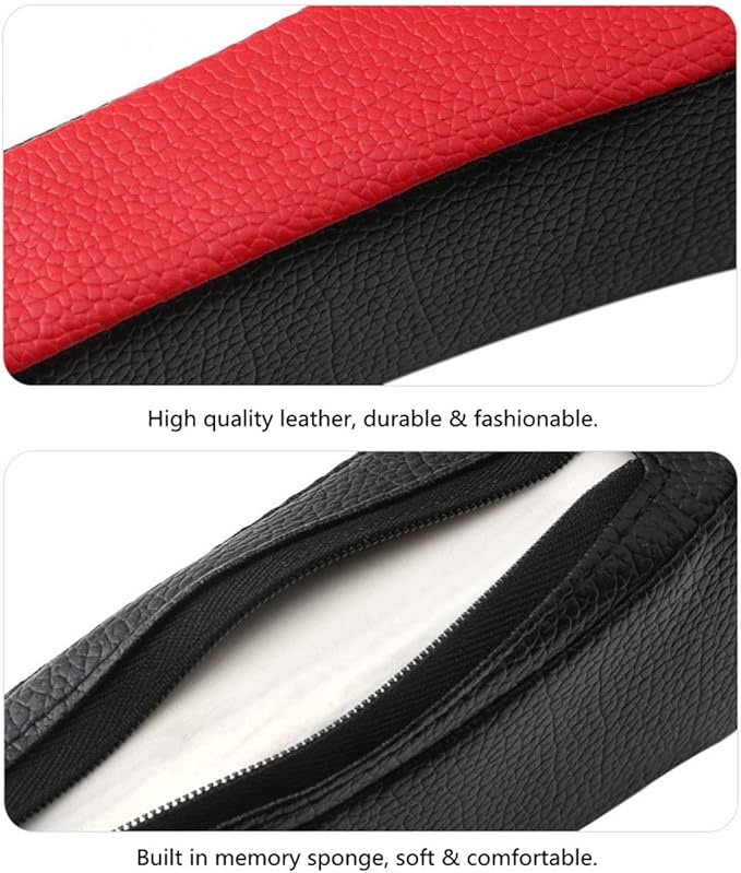 Tumecos Car Seat Gap Filler Pad PU Leather Console Side Pocket Organizer with One Cup Holder for Cellphone Wallet Coin Key 2 Pcs (Black+Red Surface)