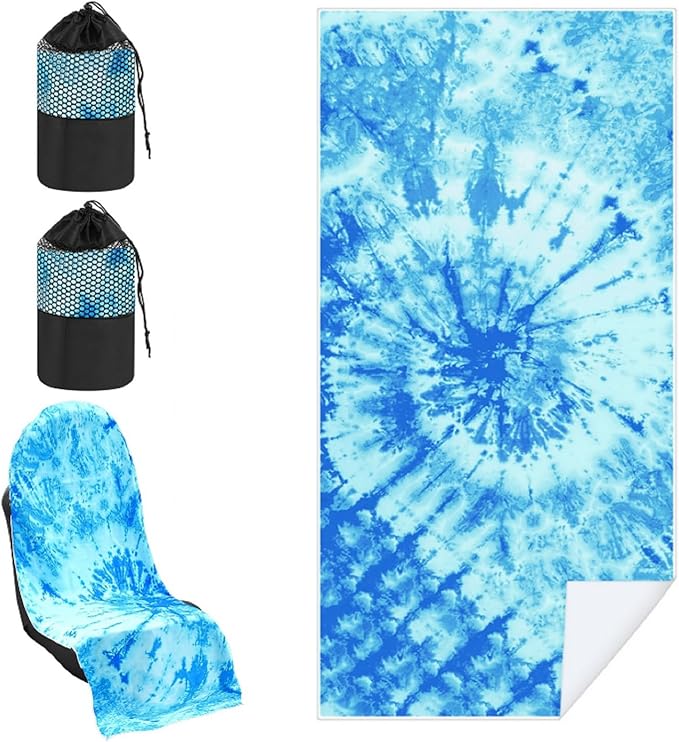 Hahafelt 1 Pack Car Seat Towel Covers with Storage Bag 63 x 32 Inch Athletic Running Towel Seat Sweat Washable Non Slip Cover Gift for Car Outdoor Sport Activities (Blue Tie Dye)