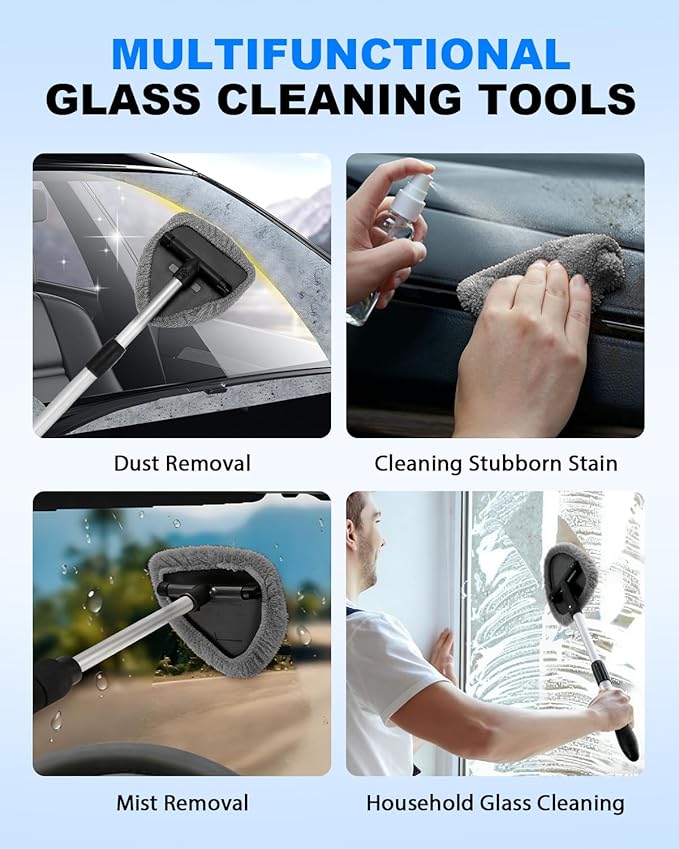 5 Pack Microfiber Windshield Cleaning Pads, Replacement Heads Cover for Windshield Cleaner Tools, Cleaning Tool Bonnets Fits Window Reach Tool, Washable & Reusable Handle Not Included (Grey)