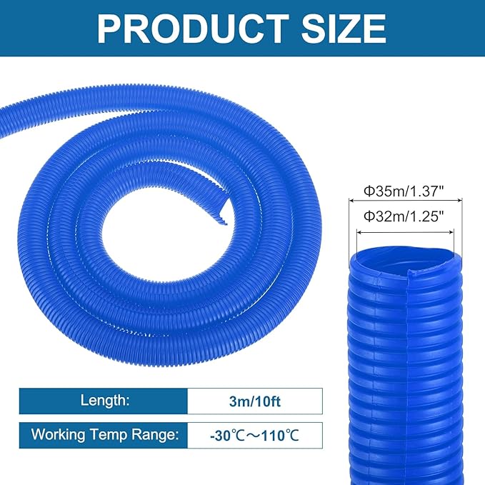 MECCANIXITY 1 1/4 Inch 10ft Split Wire Loom Tubing, Flexible Cord Protectors with Installation Tool Cable Management Sleeve Conduits Cover for Office Home Electrical Automotive Wires, Blue