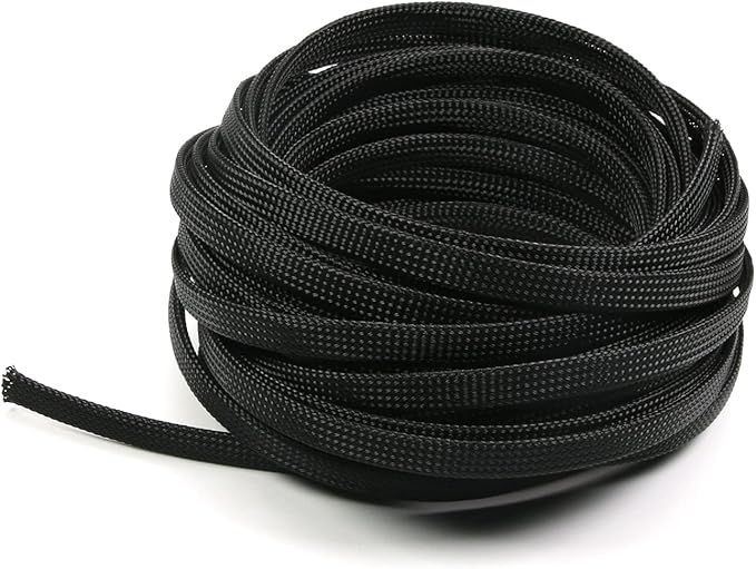 Aicosineg Cable Sleeve Braided Sleeving PET Wire Loom Tubing Cable 32.81ft-1/3inch Wrap Protector for HiFi Audio and Video Headphone Cable Protect Wires from Chewing of Pets Black
