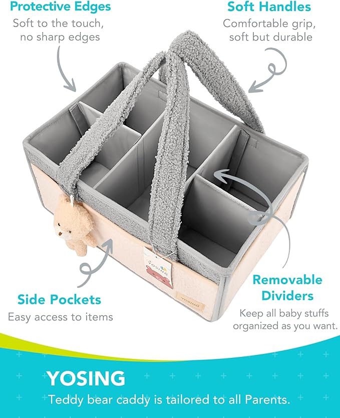 YOSING Diaper Caddy Organizer for Changing Table, Newborn Caddy for Car Travel, Nursery Storage and Car Organizer for Diapers and Baby Wipes, Gray+ White