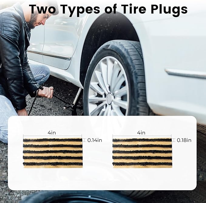 ETENWOLF Tire Repair Kit 42 Pcs, Heavy Duty Tire Plug Kit to Fix Punctures, Tire Repair Tool with Plugs for Car, Motorcycle, ATV, Jeep, Truck, Tractor, Gifts for Him Her Men Women (Grey)