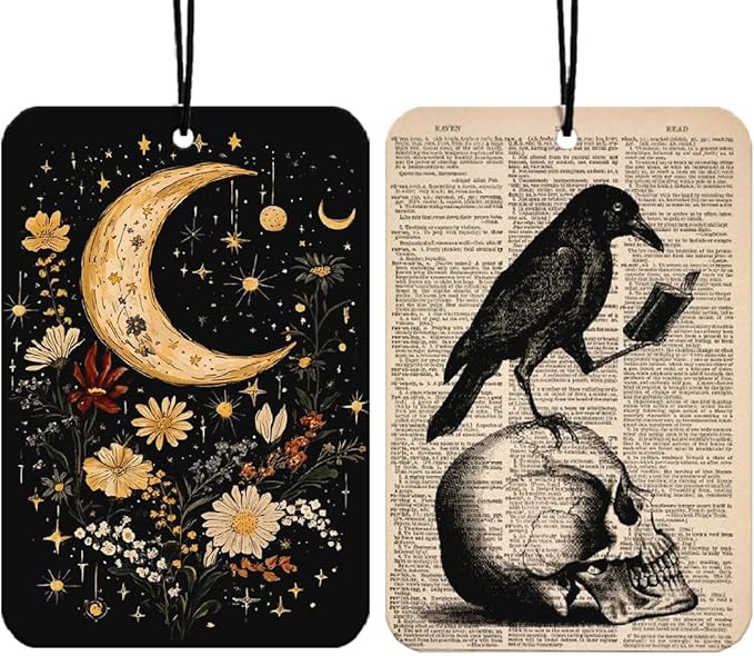 Funny Crow Bookworms Car Air Freshener Hanging 2Pcs Night Flroal Car Accessories Interior, Funny Bookworms Witch Cars Mirror Decor Book Lover Bookaholics Gifts Halloween Decoration(Lavender)