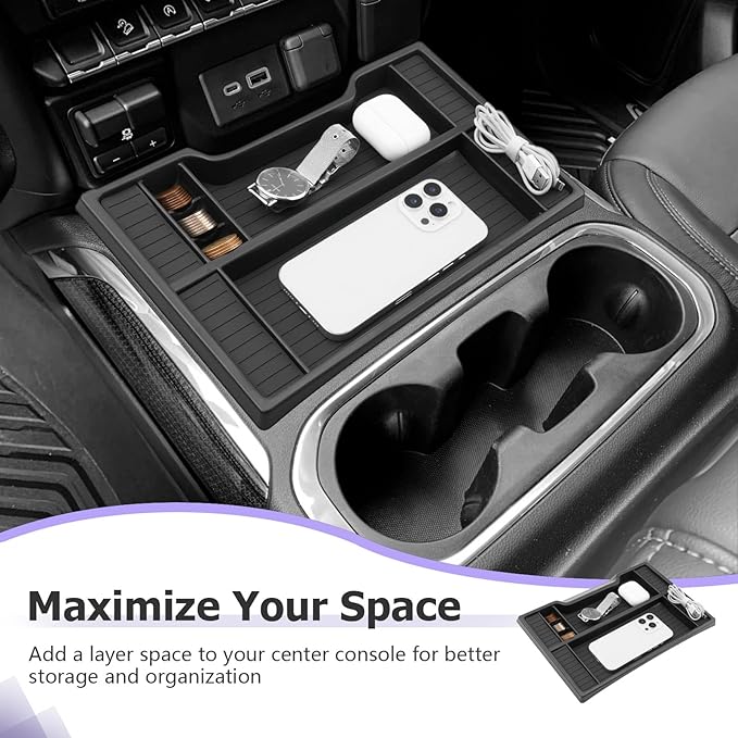 LUWU Center Console Organizer Compatible with 2019-2022 Chevy Silverado/GMC Sierra 1500 & 2020-2023 Chevy Silverado/Sierra 2500HD 3500HD Accessories Black (ONLY for Full Console w/Bucket Seat)