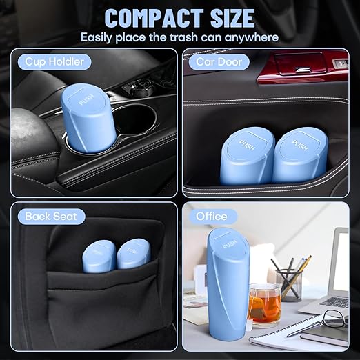 Car Trash Can with Lid - Blue Mini Leakproof Vehicle Garbage Can Bin with 20pcs Trash Bags - Car Organizers and Storage for Front Back Seat Accessories