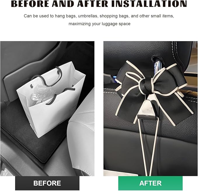 2 PCS Car Seat Headrest Hooks, Adorable Bow Knot Storage Hooks Multipurpose Vehicle Headrest Organizer, Auto Seatback Bowknot Hanger Interior Decoration for Car Truck SUV (Black & White)