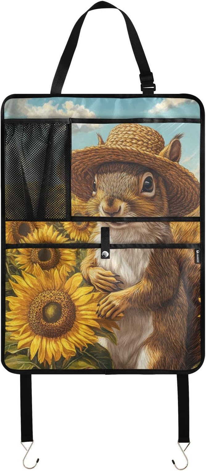 Sunflower Squirrel 2 Pack Backseat Car Organizer with Storage Pockets Seat Back Organizers for Kids Kick Mats Backseat Protector Automotive