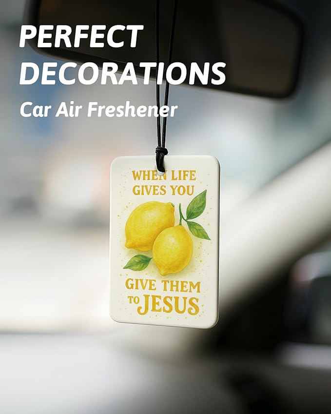 Trendy Peach Lemon Orange Cherry Christian Car Air Freshener 4 Pcs, Cute Fruits Religious Hanging Air Freshener for Cars Closet Drawer Books, Girly Car Accessories Mirror Decor for Women