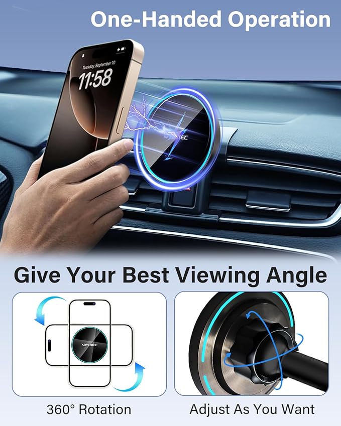 SKYLOTEC Phone Holder for Mazda CX-5 CX5 2017-2025 Accessories Car Magnetic Phone Mount Compatible with MagSafe, Strong Magnets Fast Wireless Charger CX 5 Cell Phone Holder Base