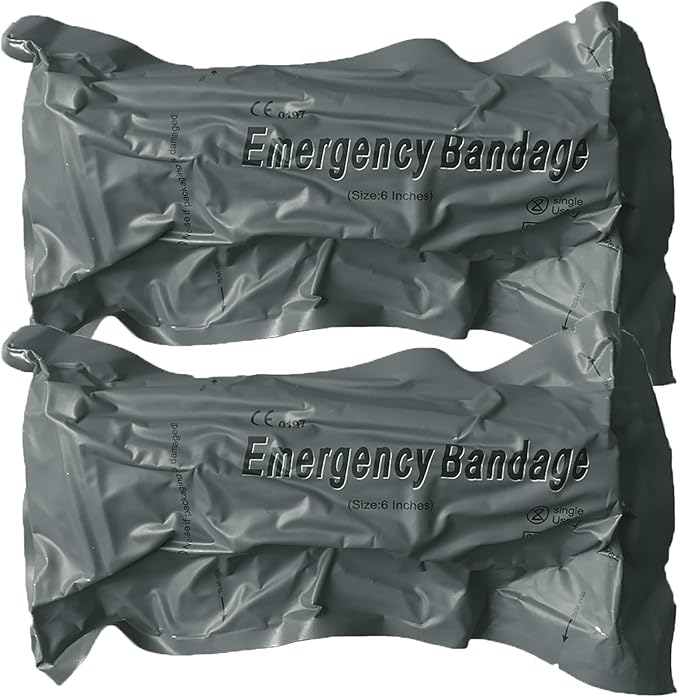 Israeli Emergency Bandage, 6" 2Pack Compression Bandage, Trauma Wound Dressing, Sterile Vacuum Sealed Packaging for Bleeding Control, Medical Trauma Kit, Combat Tactical First Aid IFAK Supplies