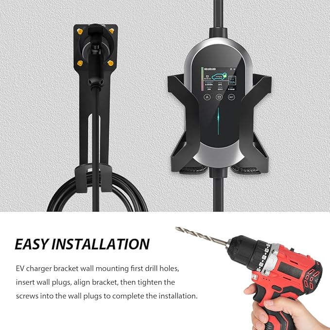 EV Charger Holder Wall Mount Kit, SAE J1772 EV Charger Cable Organizer Charging Box Holder, Space Saving Electric Vehicle Nozzle Holster Dock & J-Hook, Car Accessories