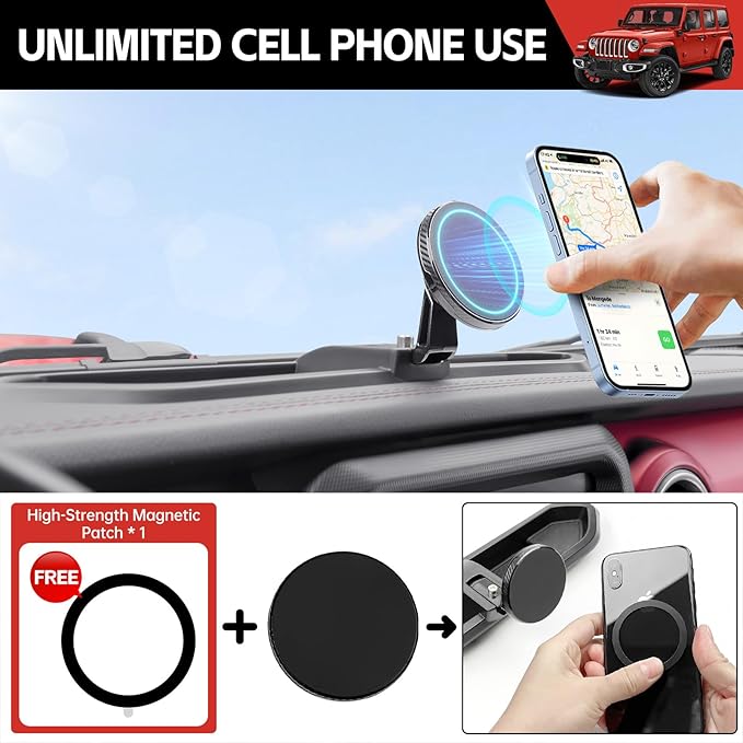 Magnetic Phone Mount Holder Fit for 2018-2023 Jeep Wrangler JL JLU&Gladiator JT Car Dashboard Multi-Mount Phone Holder Dash Tray for 2023 Jeep JL/JT Accessories(2018-2023 4X4, Not for 4XE)