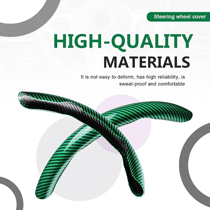 3pcs Universal Carbon Fiber Steering Wheel Cover - Anti-Slip & Segmented Design, Universal 99% Durable Steering Wheel Protector for Men and Women, Car Interior Accessory (Green)