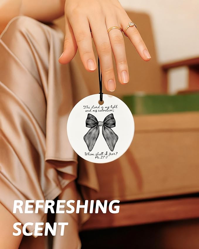 Black Christian Round Car Air Freshener 4 Pcs, Coquette Black Bow Religious Hanging Air Freshener for Cars Closet Drawer Books, Christian Girly Car Accessories Mirror Decor for Women