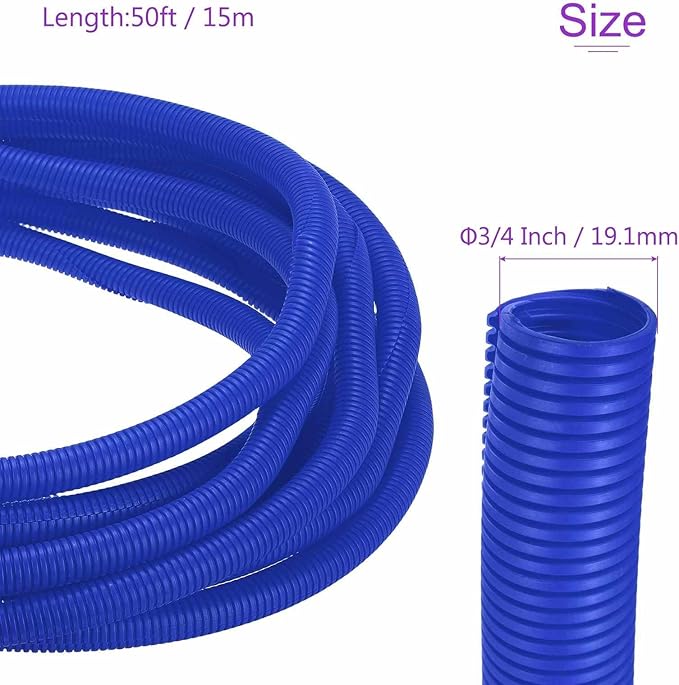 DMiotech 50ft Wire Loom Split Tubing 3/4 Inch(19.1mm) ID, Cord Protectors from Pet Flexible Conduit Cable Management for Office Home Garden, Blue