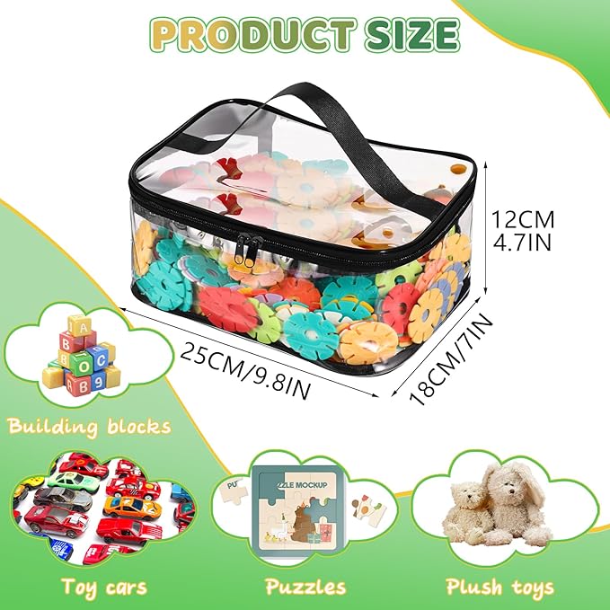 4 Packs Clear Toy Storage Bags, PVC Waterproof Toy Organizer with Zip Reusable Bags for Building Blocks, Board Game, Puzzles, Kids Books, Stationery