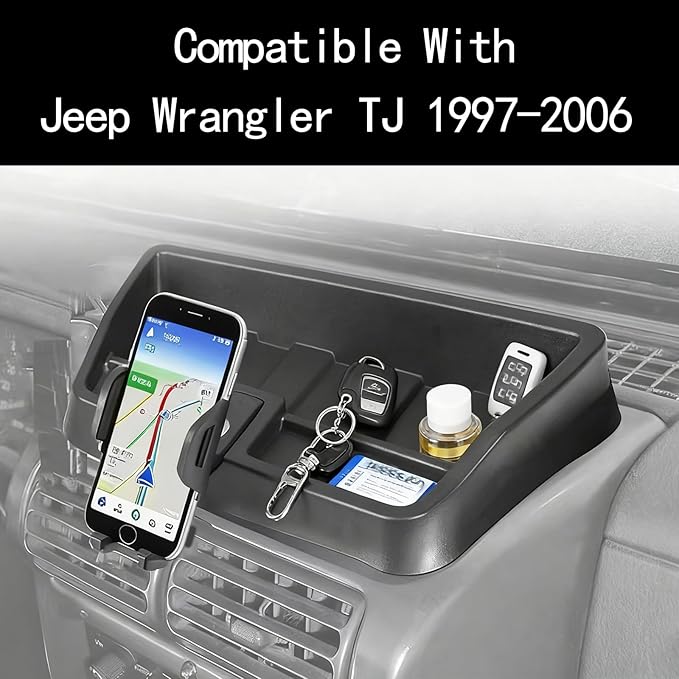 TJ Phone Mount for 1997-2006 Jeep Wrangler TJ Dashboard Cell Phone Holder with Storage Tray Interior Accessories