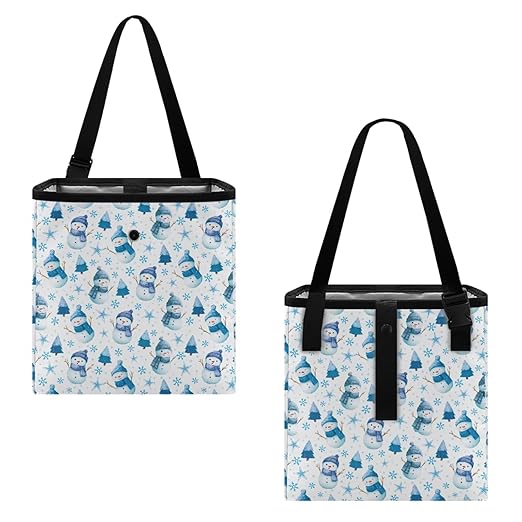 Snowman Snowflake Stars Pattern Garbage Bag and Water Resistant Trash Can for Car, Leakproof Trash Can for SUV Truck Christmas Car Accessories(Blue)