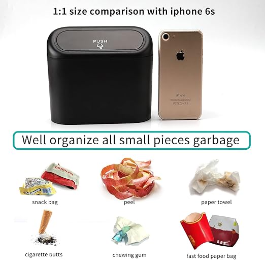 Accmor Car Trash Can with Lid, Leakproof Vehicle Garbage Organizer Holder Bin with 60 Pcs Trash Bags, Mini Auto Dustbin Interior Accessories Storage Container for SUV, Office, Home