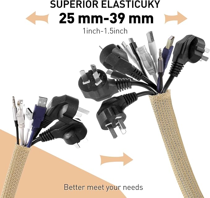 AGPTEK Cable Sleeve, 10ft - 1.5 inch Cable Management, Desk Cord Cover Organizer Wire Hider for Home Office Computer TV Wire Loom Tubing, Pet Proof Cord Protector from Cat Dog Chewing, Wood Color